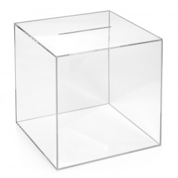 Zeigis® Losbox aus Acrylglas in 200x200x200mm mit Topschild 210x210mm Spendenbox/Aktionsbox/Gewinnspielbox/transparent/durchsichtig/Acryl/Plexiglas®